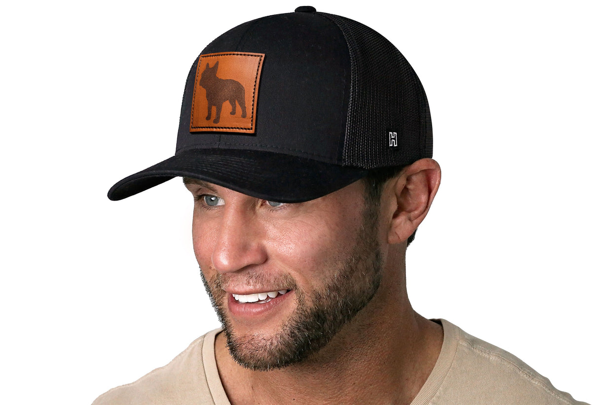 French Bulldog Trucker Hat Leather  |  Black Dog Snapback