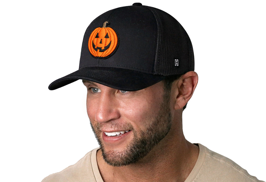 Jack-O-Lantern Trucker Hat Trucker Hat  |  Black Pumpkin Snapback