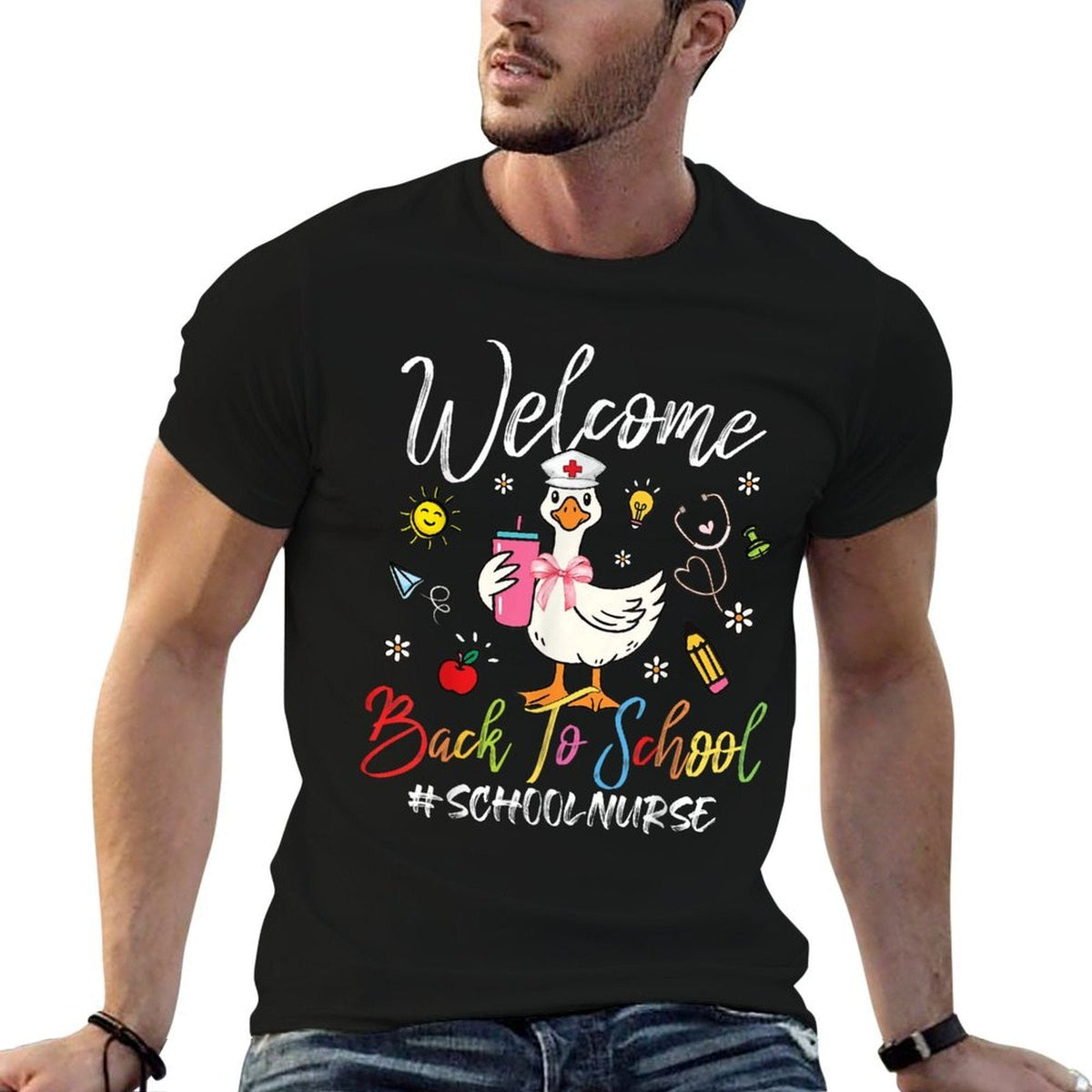 School Nurse Goose Welcome Back To School Gifts For Women  Trendy Pattern T-Shirt