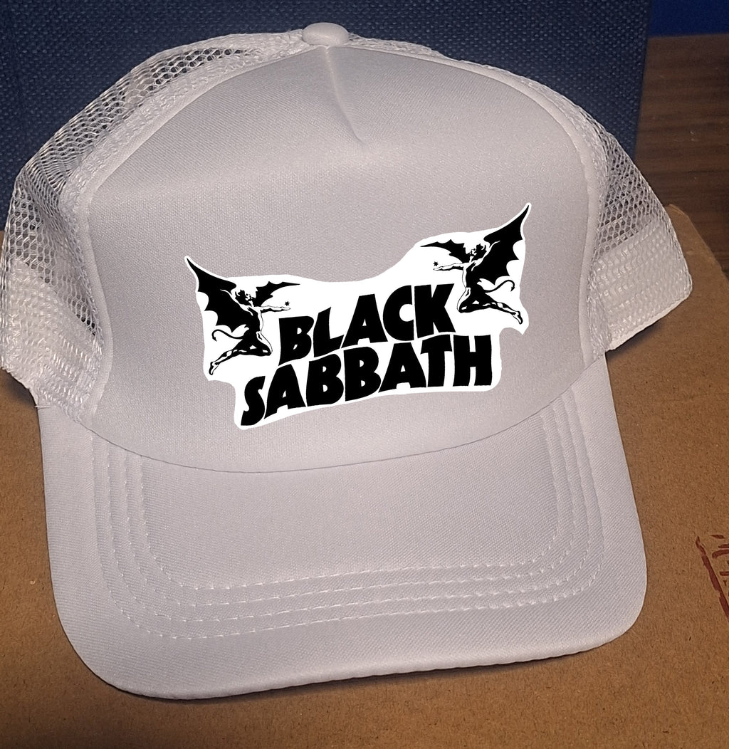 Adjustable Trucker Baseball Hat Featuring Black Sabbath Classic Rock Band Logo