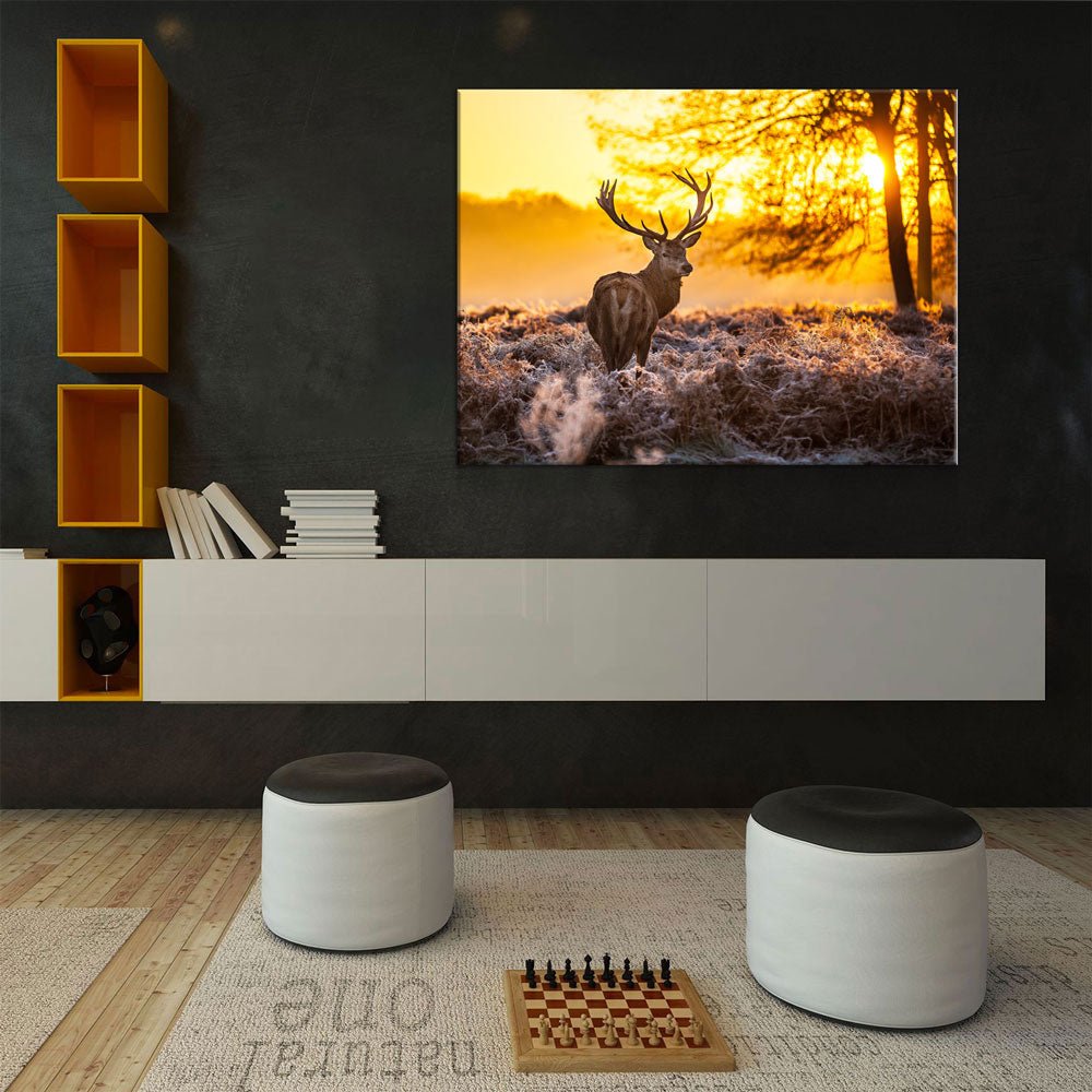 Deer Canvas Wall Art, Big Buck Sunset Hunting Decor
