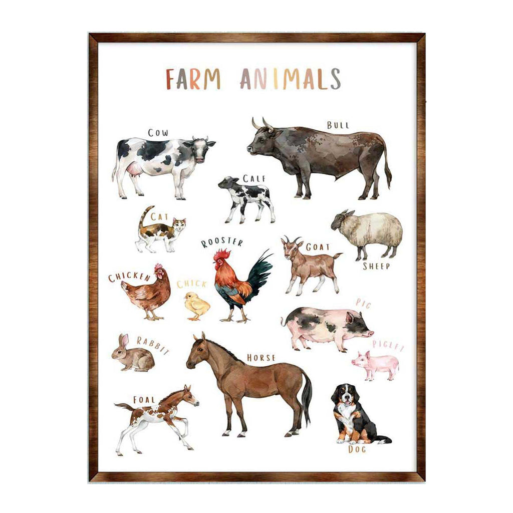 Farm Animals - Wooden Kids Room Decor - First day of school gift - ABC 123 Kids - Montessori Homeschool wooden poster I Educational Poster - Classroom Decor - 310215