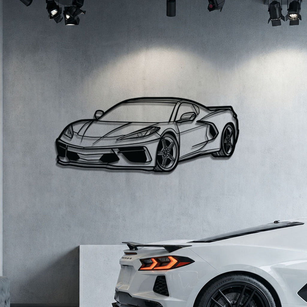 Corvette C8 Perspective Metal Car Wall Art - MT1125