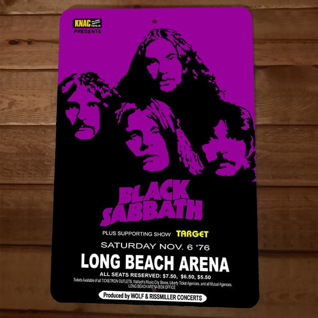 1976 Long Beach Arena Black Sabbath 8x12 Metal Wall Sign