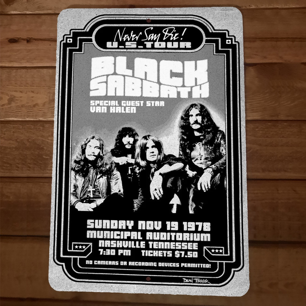 1978 US Tour Nashville TN Black Sabbath 8x12 Metal Wall Sign