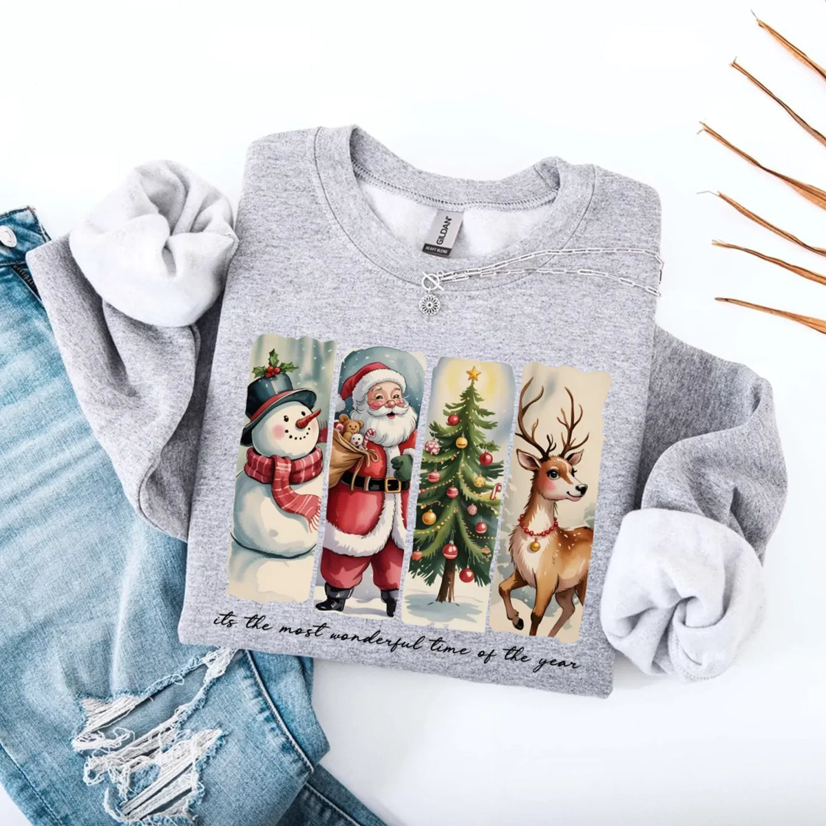 Vintage Santa Sweatshirt Wonderful Time Christmas Crewneck